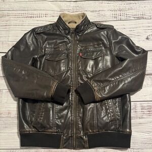 Levi's Faux Leather Jacket Sherpa Lined Brown Men's Size Large